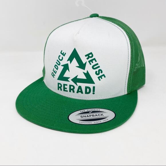 Reduce Reuse Rerad green & white novelty trucker snap back hat one size NWOT - Picture 1 of 12